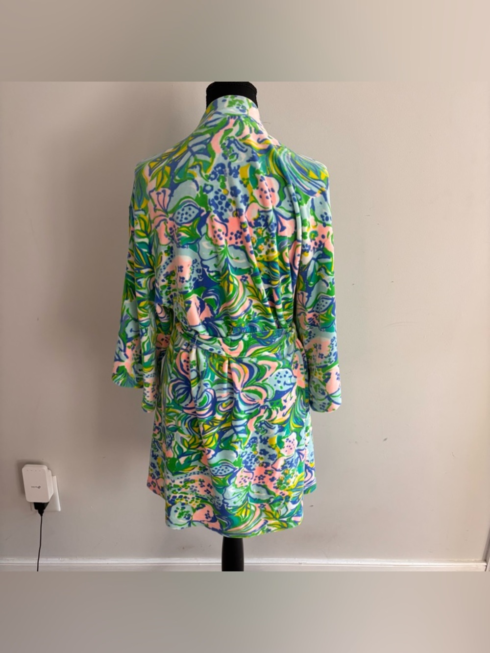 Lilly Pulitzer S/M Tropical Print Velour Knit Robe Kimono Sleeve Belted - Picture 3 of 6